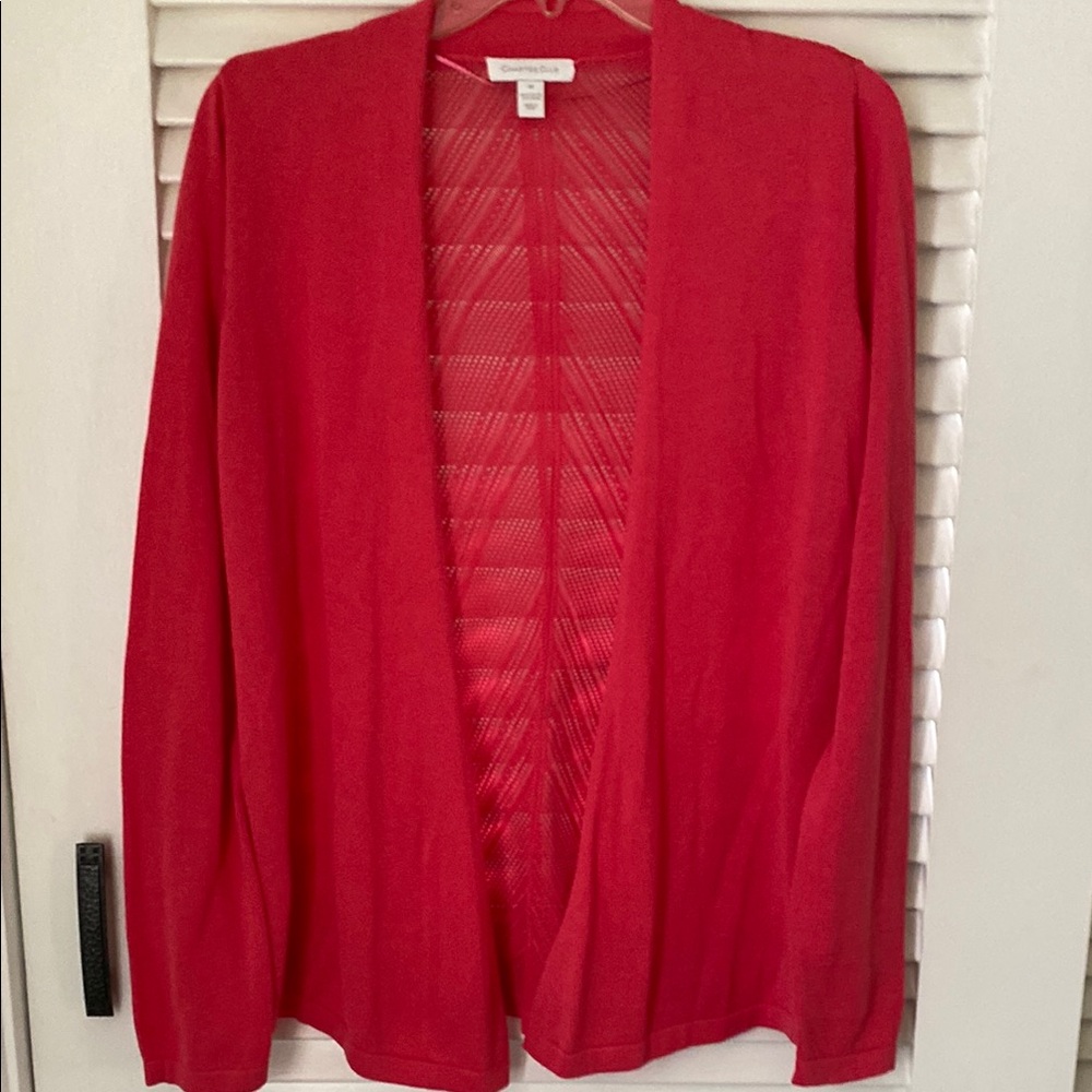 Women's Bright Coral Open-Front Sweater